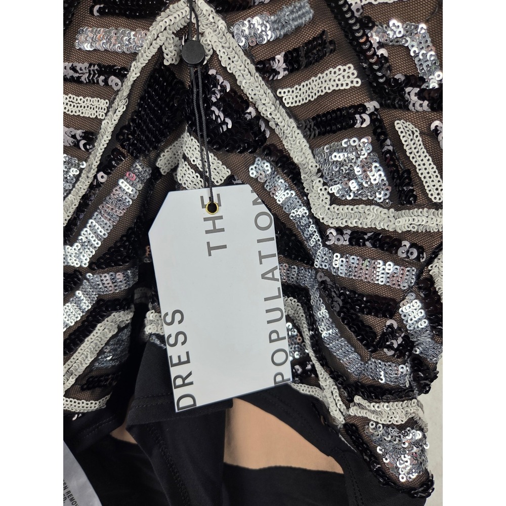 NWT Dress The Population Leia Geometric Sequin Long Sleeve Bodysuit size XXS - Picture 9 of 9